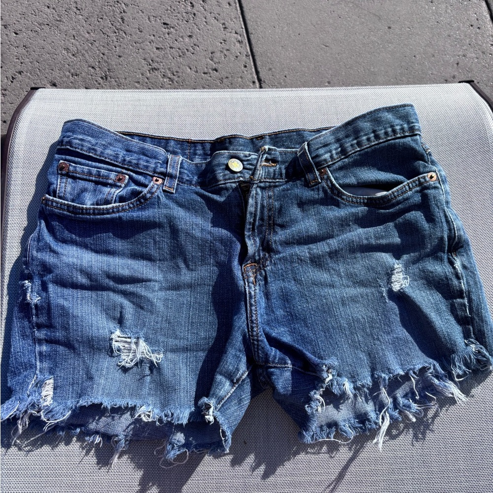 Lucky Brand Size 10/30 Distressed Frayed Denim Shorts Blue Cutoff Jean Shorts - Picture 12 of 13